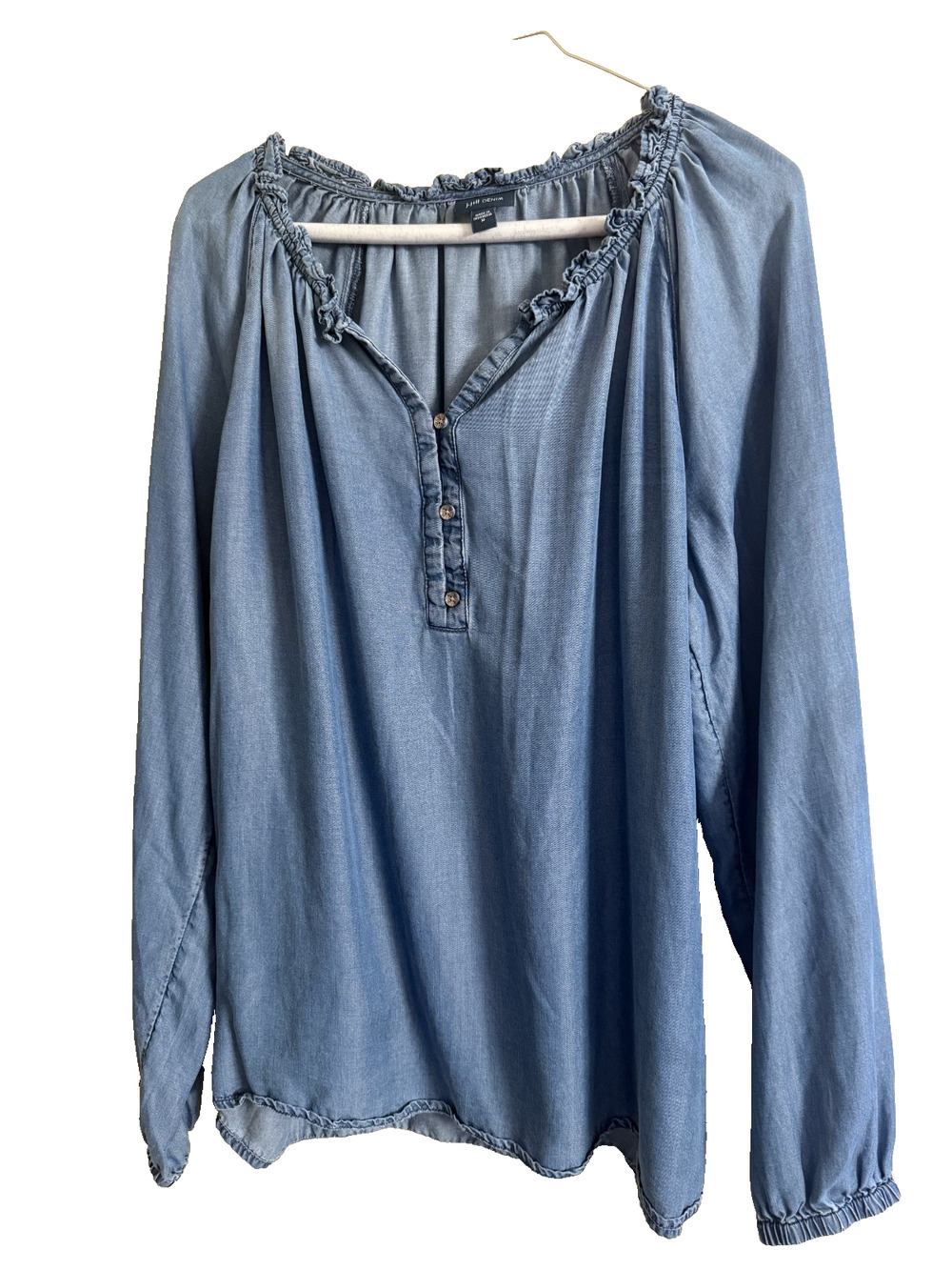 J Jill Denim Chambray Ruffled Pullover Top Blouse Medium Peasant Boho